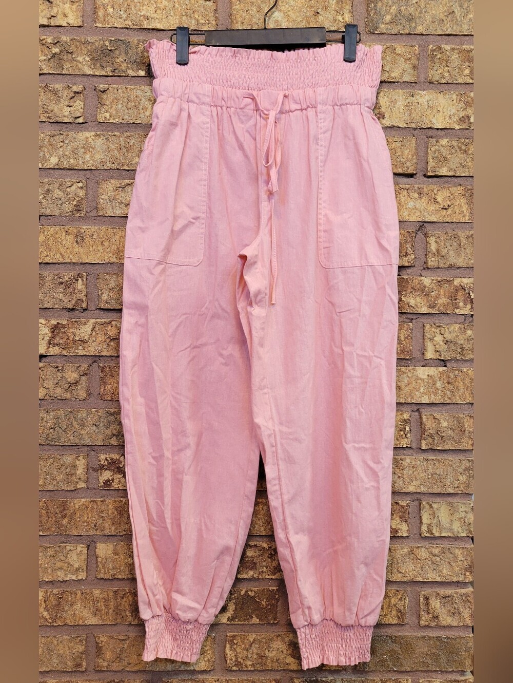 C+D+M High Rise Paper Bag Waist Cotton Blend Joggers Pink Size Medium